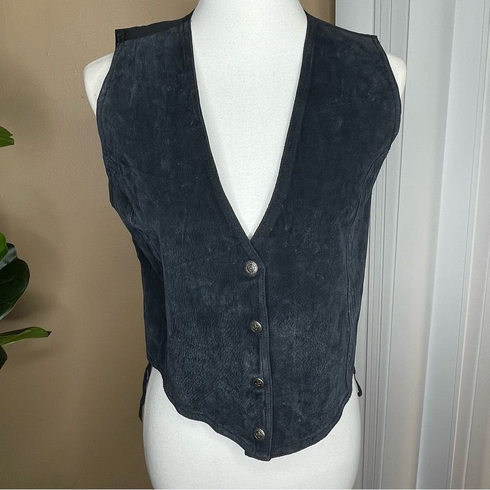 Voice Black Leather Lace Up Vest Size Medium